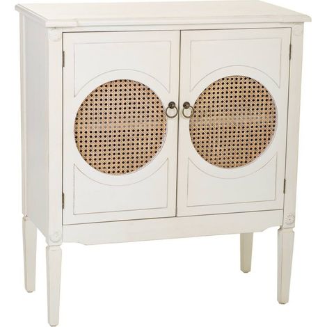 meuble recibidor blanc antique métal et portes grillagées élégance - blanc antique et cannage naturel (1/5)