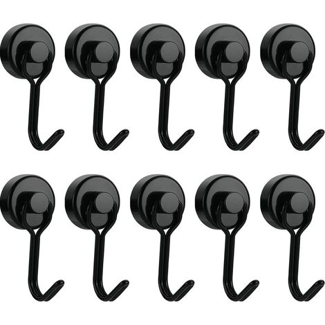 Crochet Magnetique - Acier Inoxydable Et Neodyme - 20 Mm - Charge Max 13 Kg En Position Horizontale - Pour Refrigerateur Barbecue Casier Bureau - Lot De 10 (1/5)