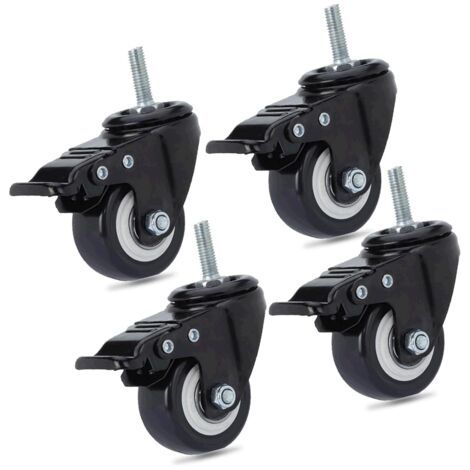 Sollbry Lot de 4 roulettes pivotantes en polyuréthane pour chaise de bureau - M8 x 25 mm - Charge maximale : 240 kg - Roulettes pivotantes de rechange - Avec freins