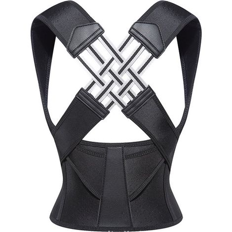 Correttore posturale unisex, regolabile, con supporto per la schiena, per lieve curvatura lombare, ausilio correttivo, comoda tracolla, pezzo unico, nero - M (1/5)
