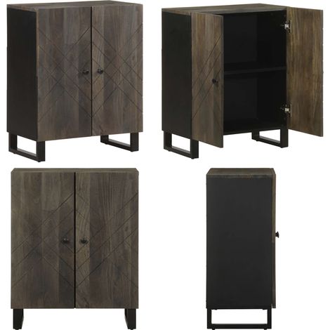 vidaXL Buffet noir 60x33x75 cm bois massif de manguier (1/5)