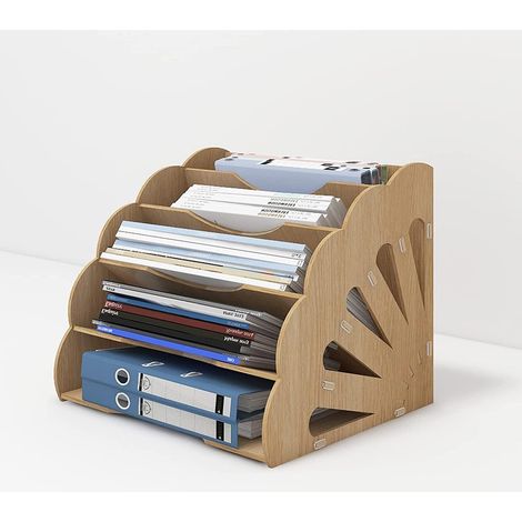 Organizzatore da scrivania a forma di ventaglio, portadocumenti A4, scaffale portaoggetti in legno, vassoio portadocumenti, vassoio per ufficio, vassoio per casa e scuola (Tipo D)