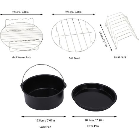 Ortviai Accessoires pour friteuse à air – Lot complet en acier inoxydable 304 avec grille, moule à gâteau et plaque à pizza (1/4)
