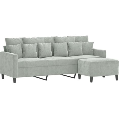 3-Sitzer-Sofa mit Hocker Hellgrau 180 cm Samt vidaXL