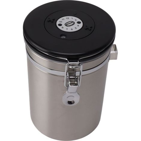 Boîte à café hermétique de 1,8 L en acier inoxydable avec cuillère intégrée, couleur argent. (1/5)
