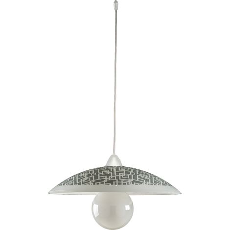 Sospensione Diam.40 cm 1 Luce Plastica Vetro Serigrafato Bianco e Grigio Serie Dodo (1/2)