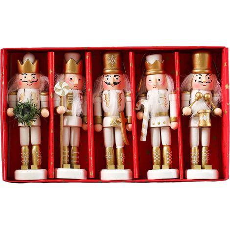 Lot de 5 figurines soldats bois noyer blanc décoration Noël bureau vitrine (1/5)