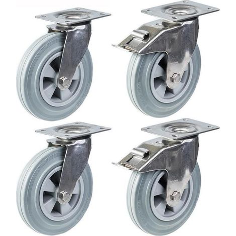 Gummi-Rollen - 200 mm - Drehbar - Bremse - 820 kg - Set von 4