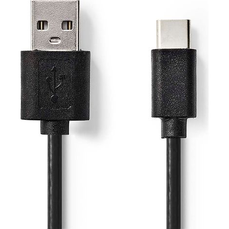 Cable USB USB 2.0 USB-A macho USB-C™ macho 2,5 W 480Mbps Niquelado 2,00 metros Redondo PVC Negro Etiqueta (1/3)