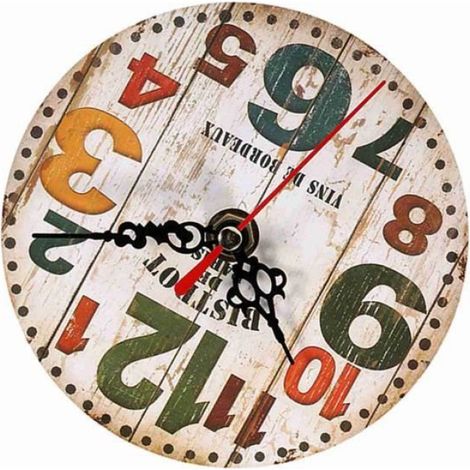 Horloge Murale - - Vintage - Bois Naturel - Ronde - 12 cm (1/4)