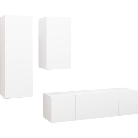 Conjunto de muebles mueble aparador TV televisión salón dormitorio salón 4 piezas madera contrachapada blanco 020024668
