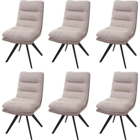 Lot de 6 chaises de salle à manger HWC-G66 - chaise de cuisine pivotante Auto-Position tissu/textile - crème (1/5)