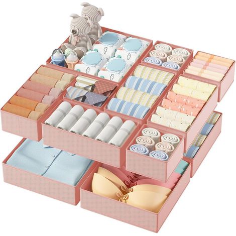 Schubladen Organizer 12 Stück Stoff faltbar für Kleidung Socken BHs Krawatten Hellrosa (1/5)