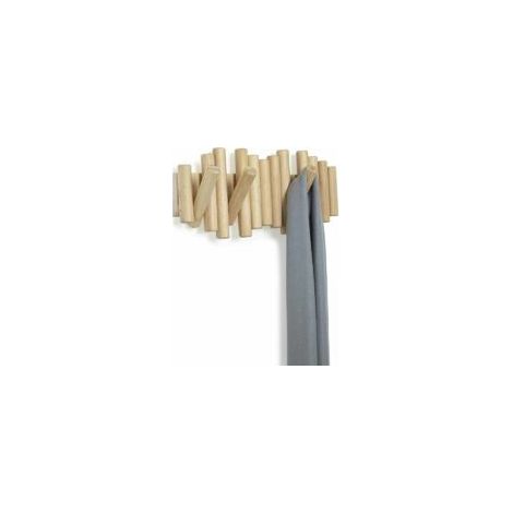 Wandgarderobe aus Holz, Wandhaken, 100 % hochwertiges Naturholz, 5 ausziehbare Haken, innovatives Design – 37,1 x 16,5 x 4,4 cm