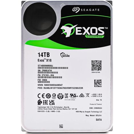 Seagate Exos X18 14TB HDD 3.5 Zoll Festplatte SATA 6Gb/s 7200rpm ST14000NM000J
