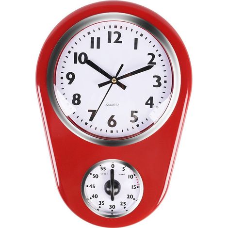 Horloge Murale de Cuisine avec Minuterie Horloge Murale de Cuisine Rouge Verre Abs Rouge Vintage Mur Grande Horloge de Surveillance Maison Minuterie de Cuisine (1/5)