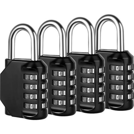Lot de 4 cadenas à combinaison à 4 chiffres pour l'école, la gym, le casier de sport, clôture, boîte à outils, étui, moraillon de rangement (lot de 4, noir) (1/5)