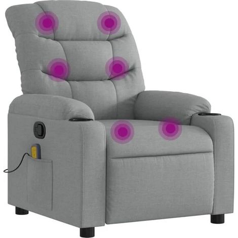 Chaise longue en tissu gris clair avec fonction de massage intégrée – Relaxation complète, dossier inclinable et repose-pieds réglable (1/5)