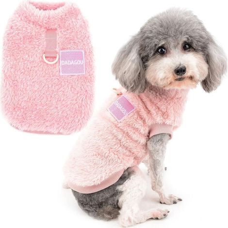 Pull-Overs en Polaire pour Petits Chiens Manteau d'hiver Chaud Doux et Pelucheux avec Anneau en D pour Harnais et Laisse Chiot Chien/Chat Veste Vetement pour Chihuahua Yorkshire Rose S (1/5)