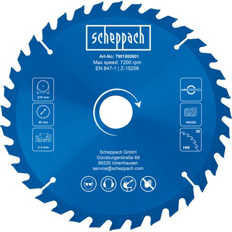 Scheppach Lame de scie circulaire HW - Ø210 mm - 36 dents - Alésage 30 mm - Pour bois de construction, OSB et panneaux agglomérés