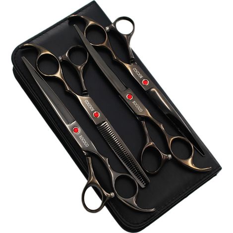 Filiyano-1 jeu de ciseaux de toilettage professionnels en titane de 17,8 cm (7 pouces), comprenant des ciseaux droits, à effiler et courbes (noir (1/3)