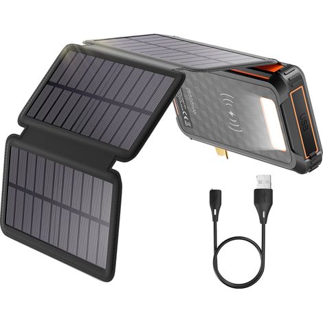 Batterie Solaire, 4 Panneaux Pliables, Capacité de Charge Rapide, Orange (1/5)