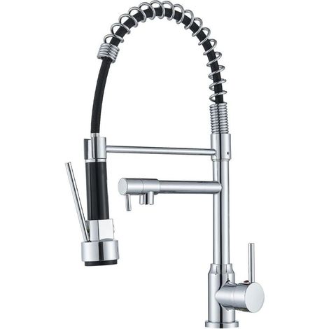 Küchenarmatur mit ausziehbarem Brausekopf, 2 Düsen, Chrom-Finish, Edelstahl-Küchenspülenarmatur (1/5)
