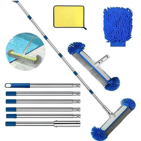 Balai de Piscine avec Tige en Acier Inoxydable réglable en Longueur 230 cm, Balai Piscine Brosse 45 cm，avec Perche Amovible avec Tige en Acier Inoxydable réglable en Longueur (1/5)