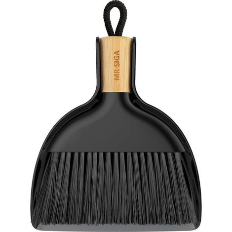 MR.SIGA Mini Kehrschaufel und Bürste Set mit Bambusgriff Schwarz (1/5)
