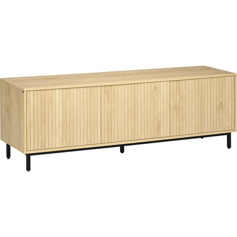 Meuble banc TV Banc Max. 65 Pouces 3 placards 2 passe-câbles avec étagères réglables - dim. 150L x 40D x 51H cm