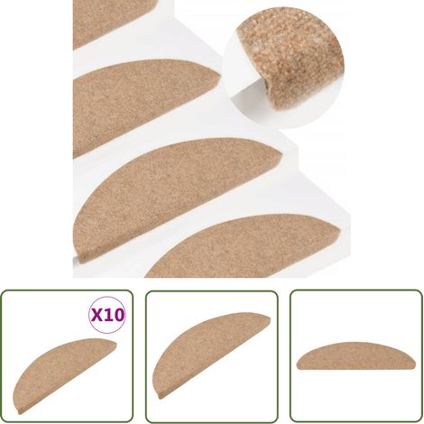 The Living Store Stufenmatten Selbstklebend 10 Stk. Beige 56x17x3 cm - Stufenmatte - Treppenmatte - Treppenteppich - Treppendekoration - Nadelfilz (1/5)