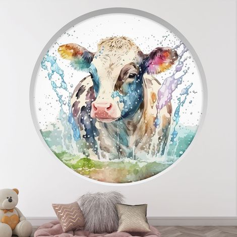 Stickers Trompe l'oeil Arche ronde Enfants - Vache - Diamètre 30 cm (1/4)