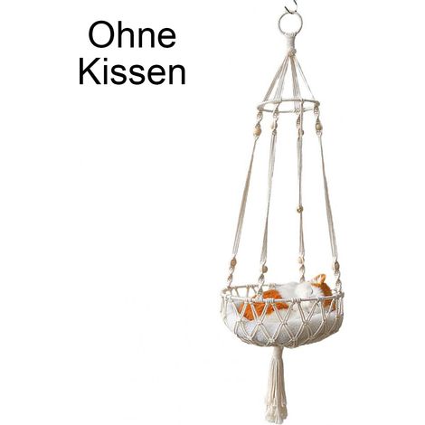 1 hamac suspendu pour chat, macramé main, pompons, 30 cm, avec tapis 40x40 cm optionnel, pour intérieur et fenêtre (1/5)