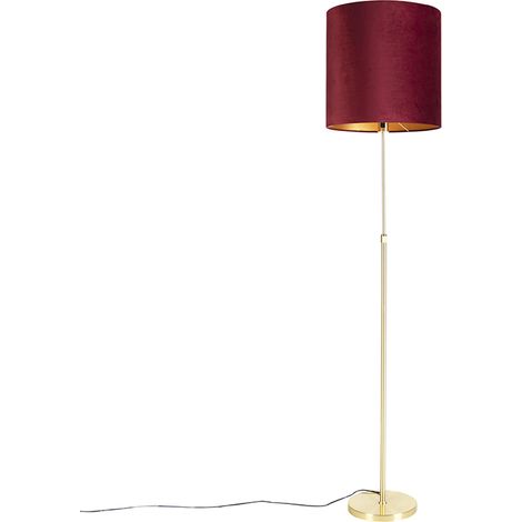 QAZQA Floor Lamp Gold/Brass with Velvet Lampshade Red 40/40 cm -