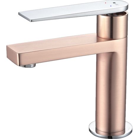 Essebagno Allure grifo mezclador bajo oro rosa y cromado para lavabo
