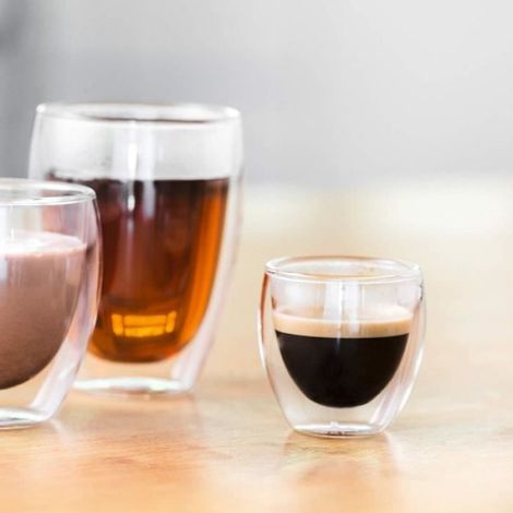 Set de 6 Verres double paroi, Capacité 8 cl, Verre borosilicate, Pour espresso et boissons chaudes ou froides (1/3)