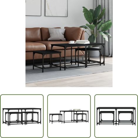Tables d'appoint gigognes - Tables basses gigognes 3 pcs noir bois d'ingénierie (1/5)