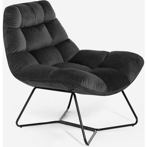 Sillón de salón moderno de terciopelo de diseño Karu - Negro (1/5)