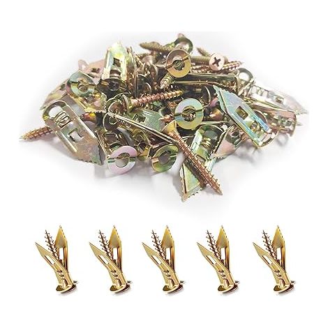 Kit de 60 chevilles auto-perceuses pour cloison sèche, chevilles à frapper plaquées zinc avec vis pour fixations de plaques de plâtre (1/5)