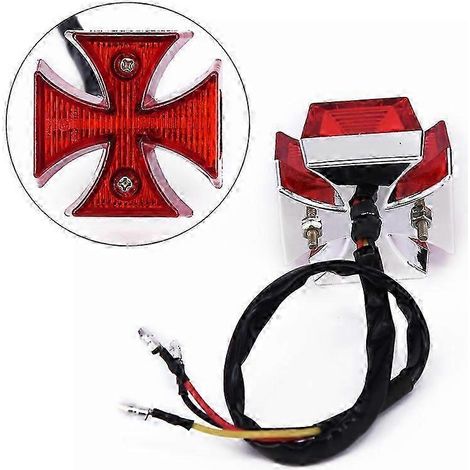1x Feu arrière de moteur, feu stop arrière, éclairage de plaque d'immatriculation, croix LED, contour ABS avec lentille rouge pour vélo, moto tout-terrain, quad, véhicule ( ) (1/5)