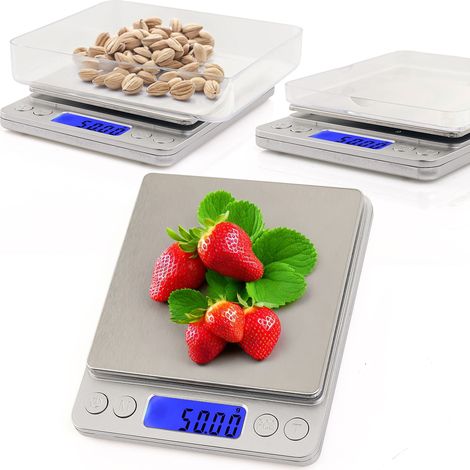 Bilancia elettronica di precisione per gioielli da cucina, 500 g, 0,01 g, due contenitori