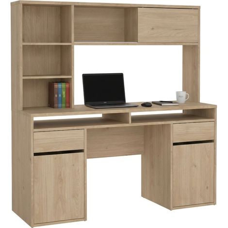 Dmora - Schreibtisch Ambrenti, Mehrzweckschreibtisch, Bürotisch für PC, Eckschreibtisch, 149x48 h156 cm, Eiche