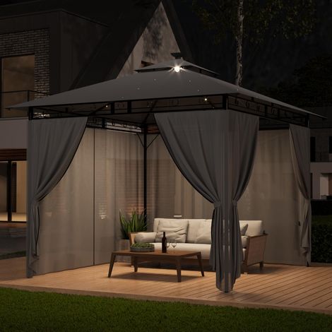 Tonnelle de jardin 3 x 3 m imperméable avec armature métallique et bâche, gris (1/5)
