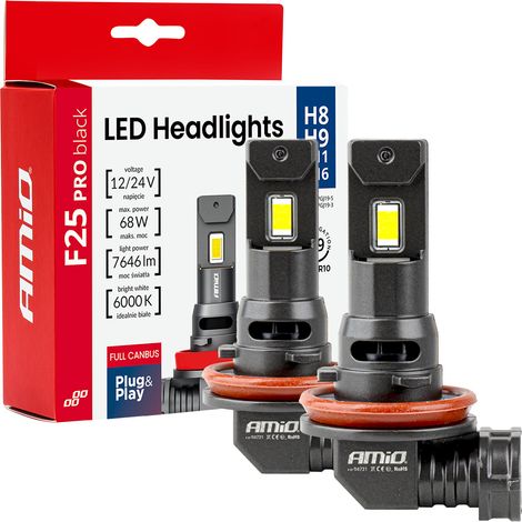 Lampadine LED per auto serie F25 PRO nere full canbus H8 H9 H11 H16 68W 12V 24V amio-04721 (1/5)