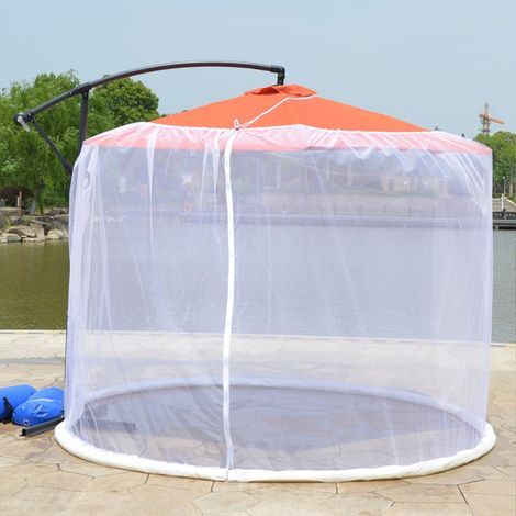 Rideau Anti-Abeilles pour Parasol, Moustiquaire de Terrasse en Polyester 300 x 230 cm avec Fermeture Éclair, Tente Suspendue à Porte Unique pour Jardin, Terrasse et Camping (Blanc) (1/5)