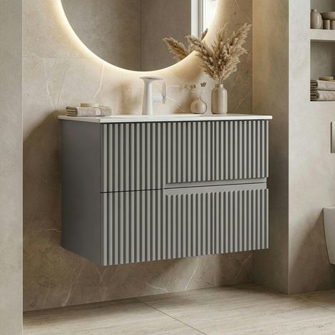 Meuble vasque suspendu 70 cm taupe 2 tiroirs RIVIA (1/5)