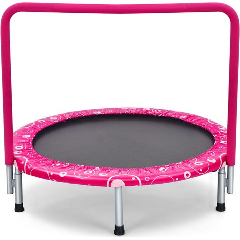 Trampoline Enfants Pliable Ø 92 cm avec Housse de Sécurité Matelassée et Poignée Recouverte Intérieur 150 KG Rose+Noir CW3382 Maison Chic (1/3)