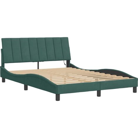 vidaXL Giroletto con LED senza Materasso Hanko Verde Scuro 120x200 cm in Velluto (1/4)