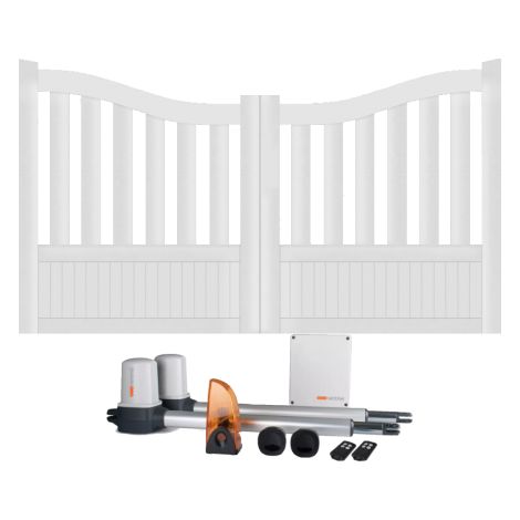 Portail battant électrique PVC blanc avec moteur Sentinel H 146 x L 250 BREST INCURVÉ