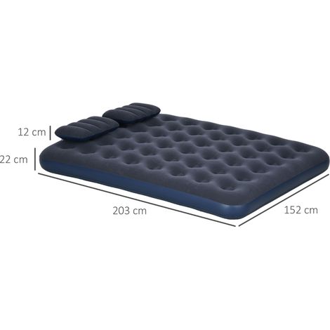 Matelas gonflable double 203x152x22cm avec pompe manuelle et oreiller intégré, bleu, idéal camping et nuitées invités (1/5)